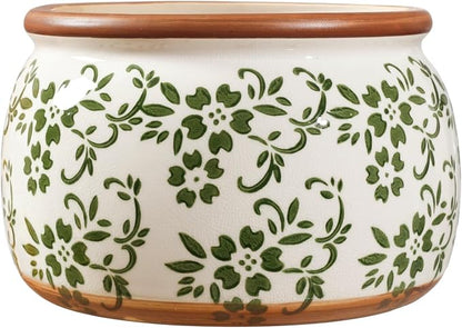 Vintage Ceramic Flower Pot - Indoor Outdoor Planters with Drainage Holes & Filter Screen, 9’’ Large Rustic Farmhouse Decorative Plant Pots for Garden/Patio/Balcony (Green Vines, Large)