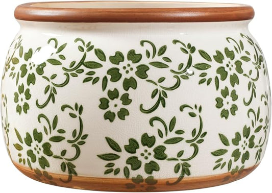 Vintage Ceramic Flower Pot - Indoor Outdoor Planters with Drainage Holes & Filter Screen, 9’’ Large Rustic Farmhouse Decorative Plant Pots for Garden/Patio/Balcony (Green Vines, Large)