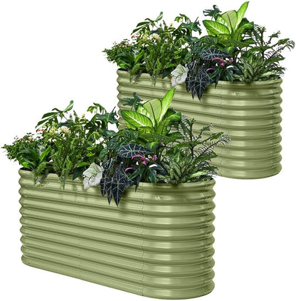 2-Pack 30" Extra Tall Galvanized Raised Garden Bed, 6x2x2.5 ft Metal Planters for Outdoor Plants, Heavy Duty Flower Bed for Vegetable, Garden Bed Outdoor Large Planter Box - Moss Green