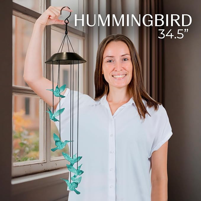 Upblend Outdoors Hummingbird Solar Hanging Decoration for Outside – Color Changing LED Decoration for Outside, Solar Decor Outdoor Waterproof – Hummingbird, Light Blue
