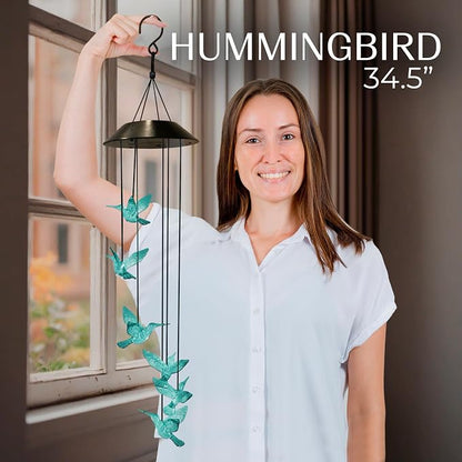 Upblend Outdoors Hummingbird Solar Hanging Decoration for Outside – Color Changing LED Decoration for Outside, Solar Decor Outdoor Waterproof – Hummingbird, Light Blue