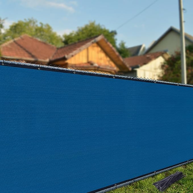 iCover 6x12ft Privacy Screen Fence, Outdoor Fencing Panels, Garden Windscreen Mesh Shade Sail Net Barrier, Fence Privacy Screen Reinforced Bindings and Brass Grommets Cable Zip Ties, Blue