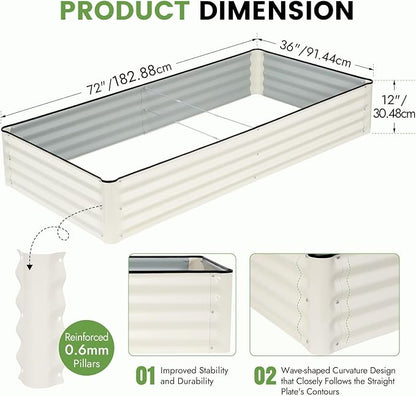 INNO STAGE Galvanized Raised Garden Bed Kits, 6x3x1ft Metal Raised Garden Beds Outdoor, Large Steel Raised Planter Bed with Gloves for Vegetables & Flowers Patio Ground Planter Box (White, 2PCS)