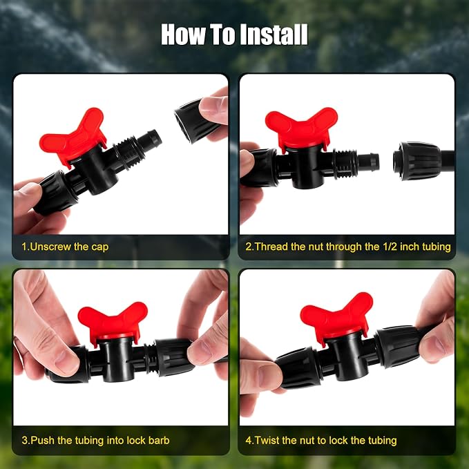 8pc 1/2 inch Irrigation Fittings Anti-Drop Drip Irrigation Valve,Lock Barbed Switch Valve For (1/2" ID x0.6-0.63" OD) Drip Tubing Anti-Drop Drip Irrigation Fittings