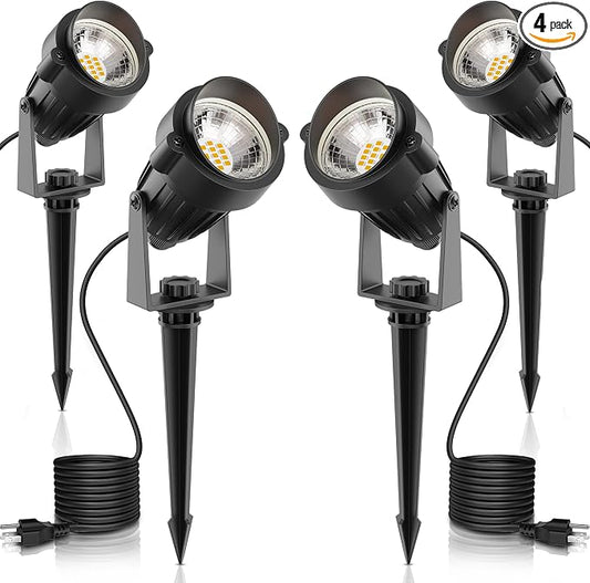 L LOHAS LED Landscape Lighting Outdoor, Spotlights for Yard Pathway Garden IP66 Waterproof, Dusk to Dawn Light Sensor, 120V 5W 450LM Yard Flood Light with 3-Plug, 3000K Warm White, UL Listed, 4Pack