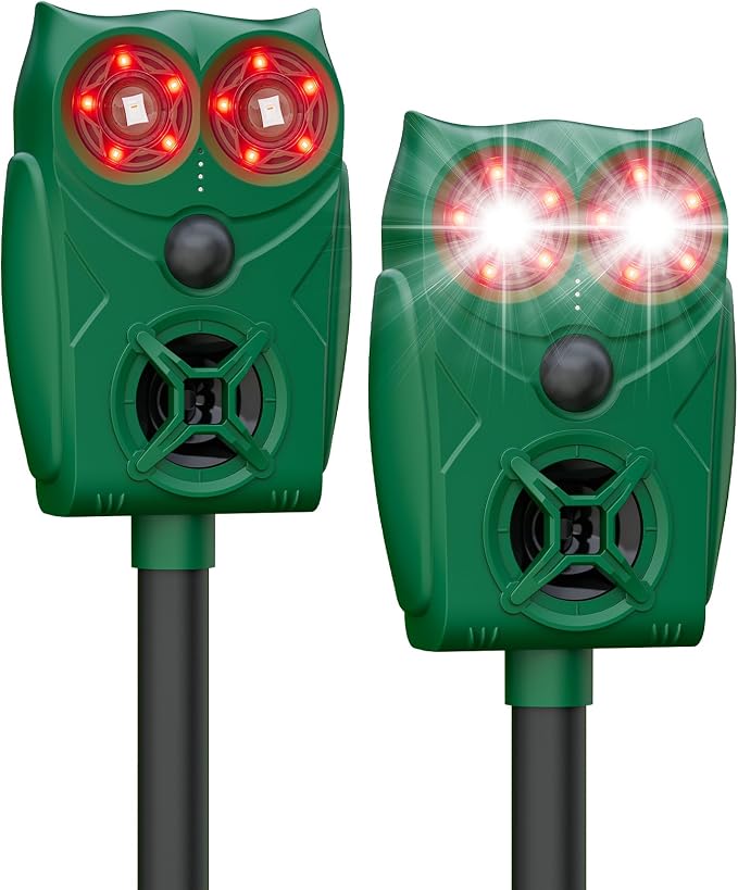 Solar Ultrasonic Animal Repeller with Motion Sensor, Deer Repellent Devices with LED Light, Waterproof Cat Repellent Outdoor, Dog Deterrent for Yard Garden to Repel Raccoon, Squirrel (2, Dark Green)