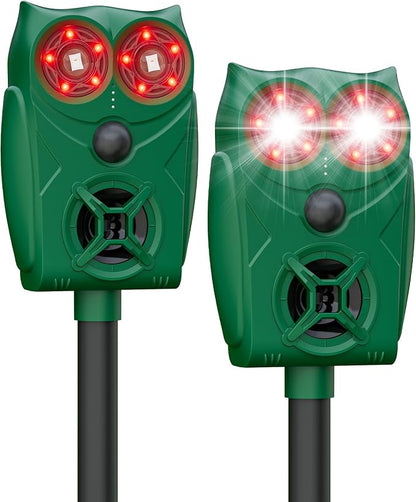 Solar Ultrasonic Animal Repeller with Motion Sensor, Deer Repellent Devices with LED Light, Waterproof Cat Repellent Outdoor, Dog Deterrent for Yard Garden to Repel Raccoon, Squirrel (2, Dark Green)