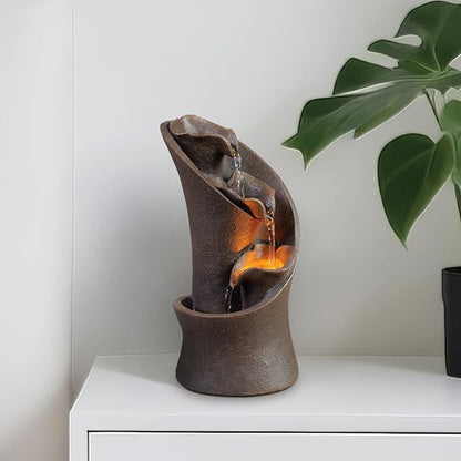 Kalona Tabletop Waterfall Fountain, 3-Tier Indoor Water Fountain for Home Office Decor, Relaxing LED Fountains with Artistic Stone-Look Design for Meditation (23005)