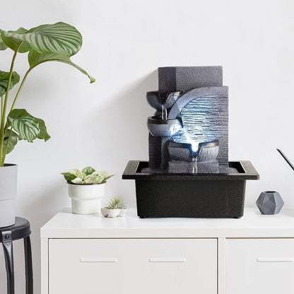 WICHEMI Tabletop Water Fountain with LED Lights Indoor Waterfall Fountains Relaxing Water Feature Indoor Fountains Zen Meditation Desktop Fountain for Home Office Bedroom Decor (Style 6)