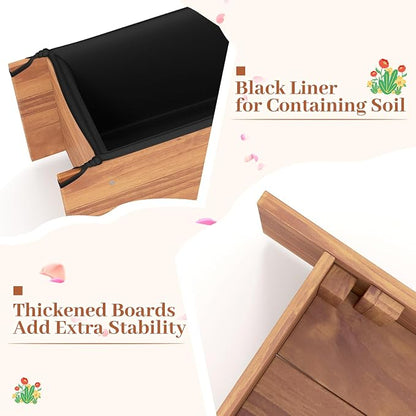 HAPPYGRILL Raised Garden Bed, 44" x 11" x 10" Wood Flower Planter Box w/4 Drainage Holes, Black Liner for Containing Soil, Indoor Outdoor Wooden Elevated Garden Bed for Vegetable Flower Herb, Orange