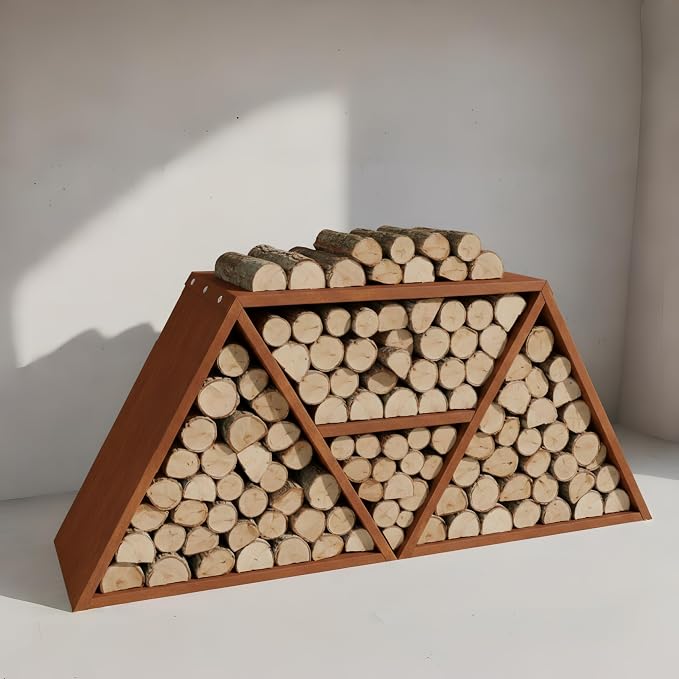 Decoroca Corten Steel Firewood Rack Outdoor Indoor, Heavy Duty Log Holder Stand for Fireplace, Weathering Steel Industrial Sturdy Storage Organizer Racks for Patio & Deck