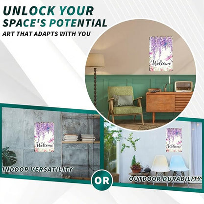 Dragonfly Hello Spring Floral Metal Tin Sign Happy Spring Garden Decor For Spring Decor Lovers Colorful Flowers Home Yard Patio Outdoor Wall Art Sign 8x12inch