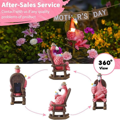 Solar Flamingo Statue for Outdoor Garden Decor - Resin Flamingo Fairy Garden Decor - Suitable for Home Desk Garden Lawn Patio Porch Decor, Unique Gifts for Mom Grandma (8.1 inch)