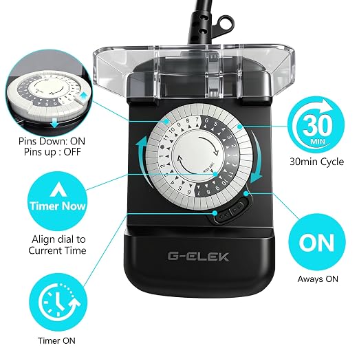 G-ELEK Outdoor Mechanical Timer Plug Waterproof, 24 Hour Daily Cycle, 30 Minute, 3 Prong Grounded 2 Outlets, Heavy Duty Programmable Socket for Christmas Patio Yard Pool Pump, ETL Listed