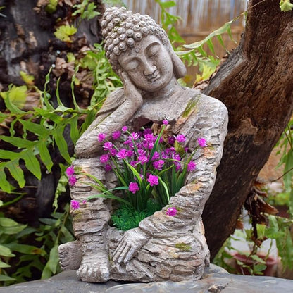 homary Outdoor Sleeping Buddha Statue Planter | Zen Garden Sculpture, Flower Pot, Magnesium Oxide, Indoor Outdoor Decoration, For Patio, Lawn, Temple, Office