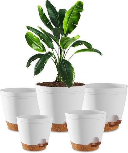 Utopia Home Self Watering Pots for Indoor Plants, Planters for Indoor Plants, Multi-Size Flowerpot, Set of 5 Plant Pots with Drainage & Reservoir, 6.8"/6.4"/5.9"/5.5"/4.9" (White)