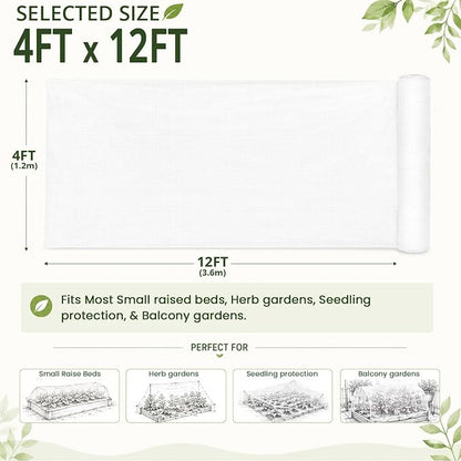 4x12Ft Garden Netting, Fine Mesh Insect Netting for Plant Protection, Mosquito Bug Bird Barrier Mesh Cover for Vegetables Fruits Flowers Raised Beds