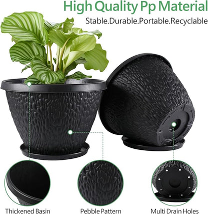 Nooulap 4 Pack Large Plant Pots for Outdoor Indoor, 16 inch Flower Pots for Garden House Decor, Thickened Planters with Drainage Holes & Saucer (Black)