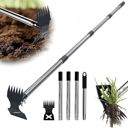 60" Weed Puller Tool with Long Handle, Heavy Duty 2-in-1 Weed Rake and Garden Hoe, Manual Weed Remover Tool for Yard, Lawn, Patio, Garden