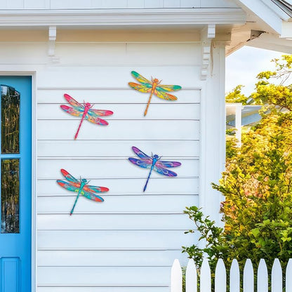 VOKPROOF Metal Dragonfly Wall Art Decor,Outdoor Fence Decor for Patio Yard Garden, Hanging Decorations for Living Room, Bedroom(4 Pack)