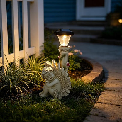 Angel Statue with Solar Light,White 12.9IN | Resin Solar Statues Outdoor Decorations for Home Patio Lawn Yard Balcony, Gift For Mom/Grandma/Garden Lovers