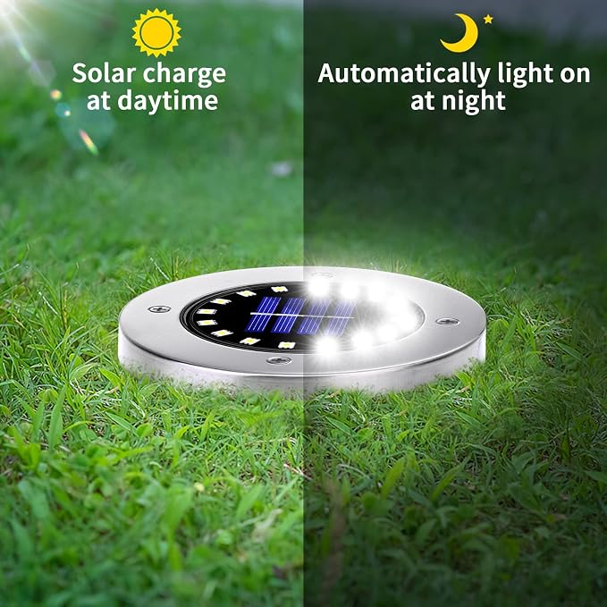 NFESOLAR Solar Ground Lights Outdoor with 16 LEDs White 16 Pack | IP65 Waterproof, Stainless Steel Shell, Wire-Free, Easy to Use for Outdoor Garden Yard Lawn Pathway Walkway