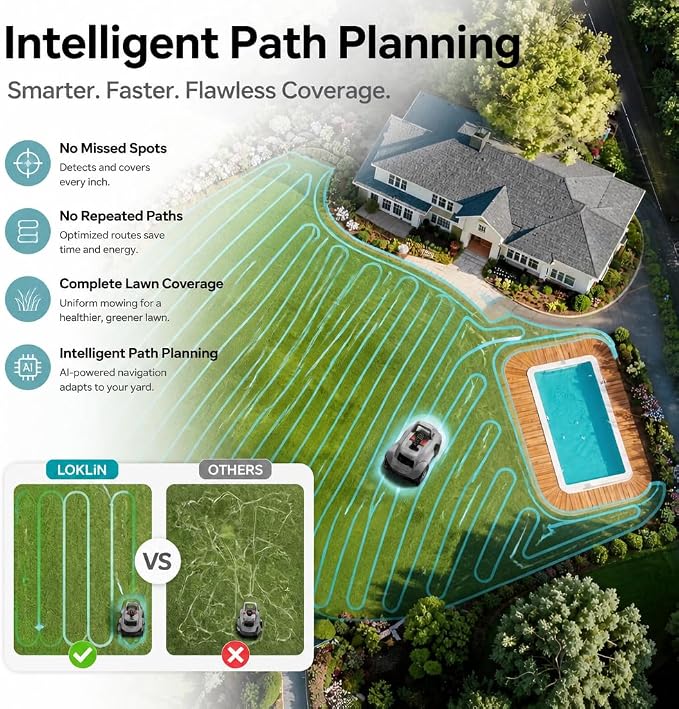 Robot Lawn Mower, Wire-Free Robotic Mower for 0.99 Acres, No Perimeter Wire, Auto-Mapping, RTK + AI 3D Vision Navigation, 300+ Object Avoidance, 57% Slope, IP66 Automatic Grass Cutter