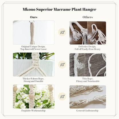 Mkono 3 Pack Macrame Plant Hangers Indoor Different Size Hanging Planter Basket Flower Pot Holder with Beads No Tassels 35"/29"/23", Medium, Ivory