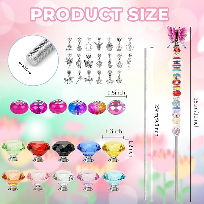 280 Pcs DIY Beaded Garden Stakes Kit with Crystal Stoppers | Garden stakes kit with beads colorful crystal stoppers, DIY fairy wands, garden decor, outdoor crafts