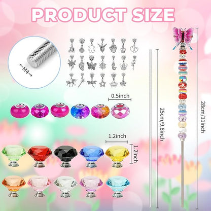 280 Pcs DIY Beaded Garden Stakes Kit with Crystal Stoppers | Garden stakes kit with beads colorful crystal stoppers, DIY fairy wands, garden decor, outdoor crafts