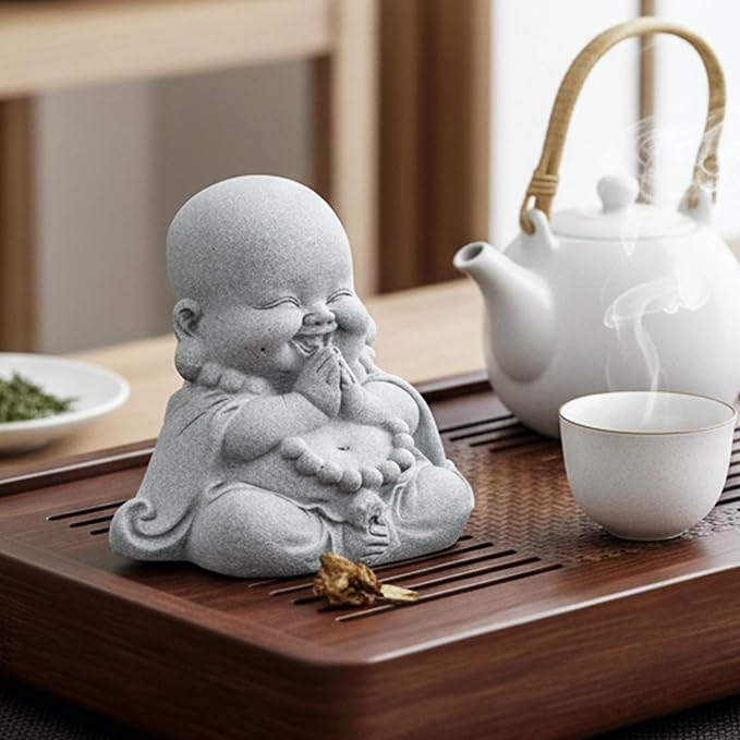 Buddha Statue for Home Decor,Zen Monk Praying Statue Sculptures Ornament Good Luck Decorations for Home Outdoor Garden Office