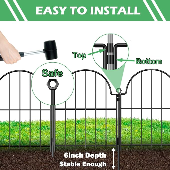 Blingluck Decorative Garden Fence, 17 in(H) x 10.83 ft(L) Arched Rustproof Metal No Dig Fence Garden Fence Border, Ground Stake Animal Barrier Fence for Rabbit Dog, Outdoor Decor for Yard & Patio