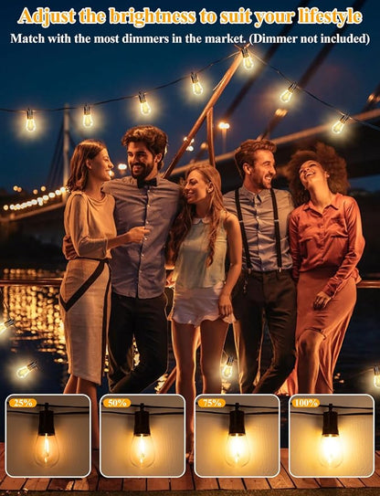 Brightever 120FT Outdoor String Lights Waterproof, LED Patio Lights with 34 S14 Shatterproof Bulbs(2 Spare), 2700K Outside Connectable Hanging Decorative Lights for Cafe, Bistro, Party, Birthday