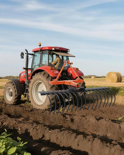 3 Point Hitch Tractor Rake, 50" Landscape Rake Category-0 Cat-1 Tractor with 360 Degree Rotation,Replaceable Spring Steel Tines, Quick Mount for Clearing Brush, Raking Arenas
