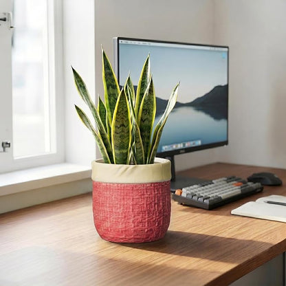 6 Inch Pots for Plants, Ceramic Planter, Round Flower Pots, Red | Boho Planter with Drainage Hole, Decorative Plant Pot for Indoor Plants, Office Desk Decor, Gardening Gifts for Women