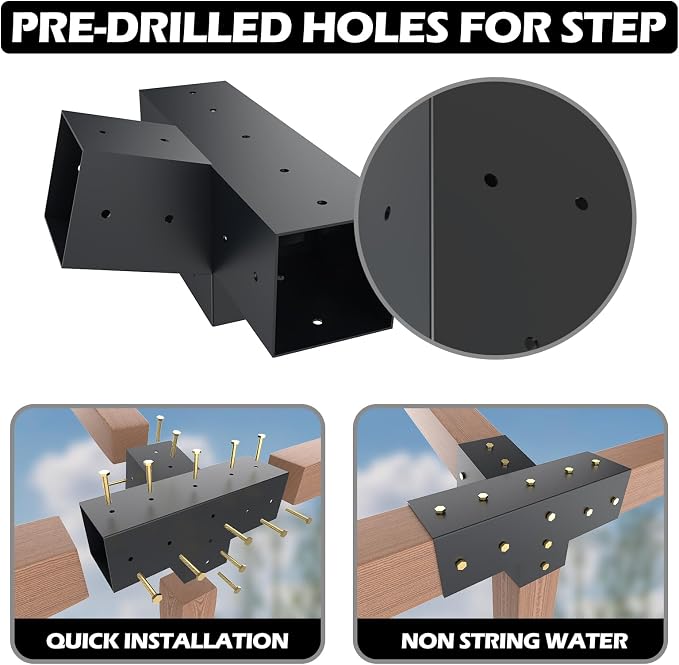 Pergola Kit with Brackets, 15°Slanted Roof Pergola Bracket Kit, Roof Wall Mount Extension Bracket Kit 4-Way Brackets for Pergolas,Log Cabin Outdoor Pergola 4"x 4" (Actual 3.5" X 3.5") Lumber