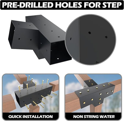 Pergola Kit with Brackets, 15°Slanted Roof Pergola Bracket Kit, Roof Wall Mount Extension Bracket Kit 4-Way Brackets for Pergolas,Log Cabin Outdoor Pergola 4"x 4" (Actual 3.5" X 3.5") Lumber