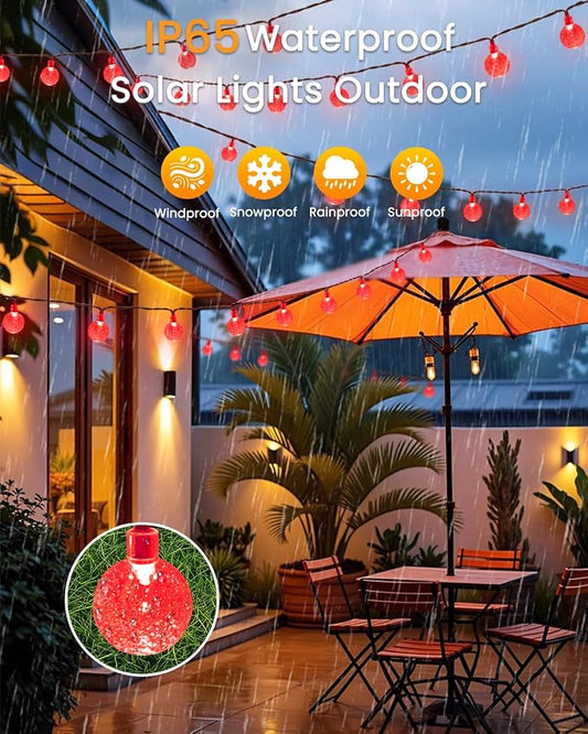 2-Pack 120 LED Red Solar String Lights Outdoor - 72FT Waterproof Solar Powered Crystal Globe Lights for Outside with 8 Lighting Modes for Patio Decorations, Garden, Party, Porch, Wedding, Yard