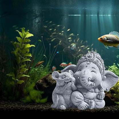 livelyfish Small Elephant Statue Sandstone Figurine Hindu Meditation Buddha Sculpture for Fish Tank Aquarium Decoration (C)