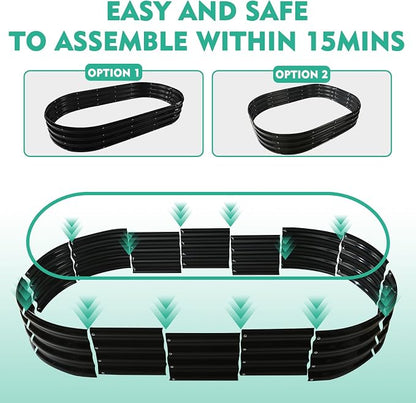 YSEJOMP 12" Tall Oval-Shaped/Elliptic Metal Raised Garden Bed Outdoor Black | 72X36X12 Inch,1 FT Tall,0.8MM Thick Galvanized Metal Painted,for Variety of Flowers,Herbs,Vegetables.with Gloves,Tool free