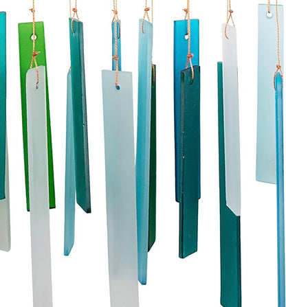 Ocean Blue Sea Glass Driftwood Wind Chime, Handcrafted Coastal, 15 Inch | Ocean Blue Glass; Driftwood Accent; Coastal Patio Decor; Handcrafted Wind Chime