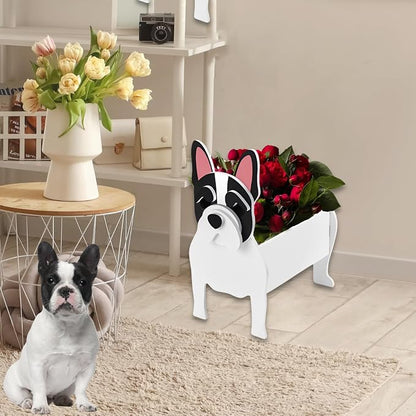 White French Bulldog Dog Planter Pots, 9.45 x 6.3 x 13.35 Inches | Dog Flower Pot, Cute Animal Shaped Plant Pot, Gifts for Women & Pet Lovers, Indoor Outdoor Garden Home Office Decor