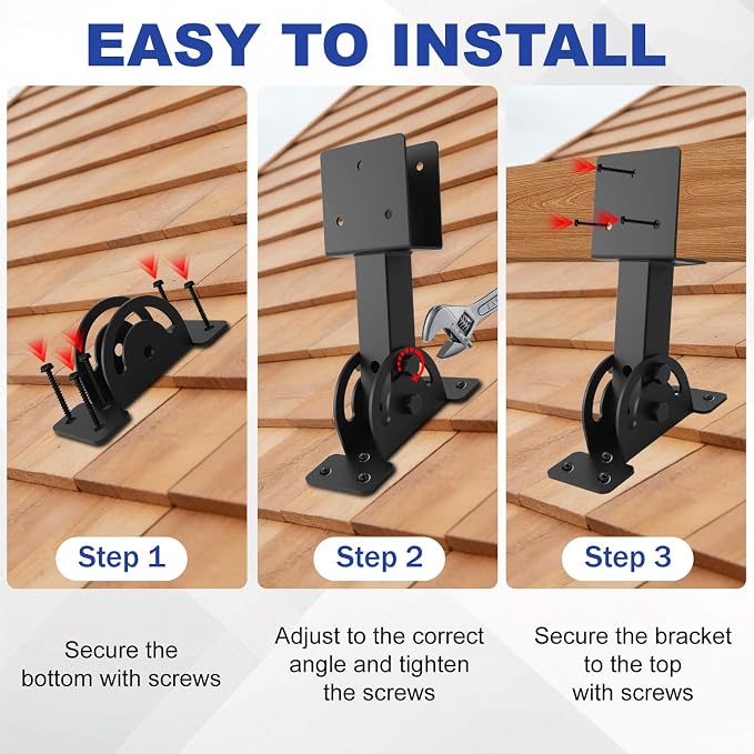 3 Pcs 2“x 4”Heavy Duty Roof Riser Brackets Kit | Adjustable Height Angle Pergola Brackets|Roof Riser Beam Bracket for Gazebos|Carports|and Patios