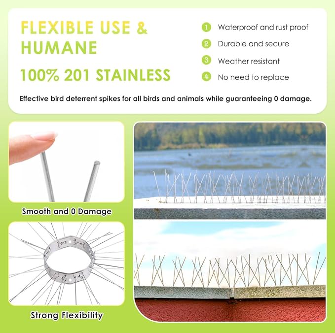 Pigeon Spikes Stainless Steel Bird Spikes for Outside to Keep Birds Away 12 Pack 10ft Coverage Bird Spikes Wire Prevention Spikes for Small Bird Squirrel for Fence Roof Blacony