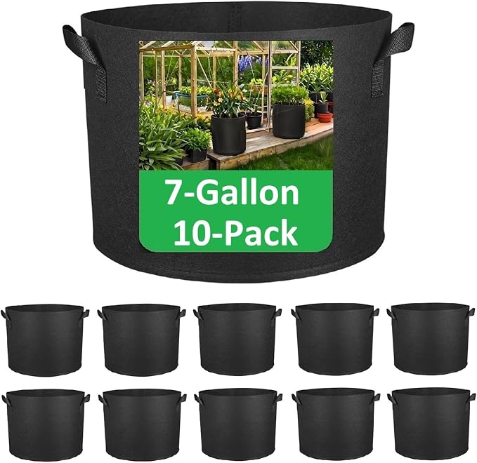 ANSLYQA 7-Gallon Grow Bags, (10 Pack) Thickened Aeration Fabric Growing Pots Planters with Handles for Planting Vegetables Plants, Black
