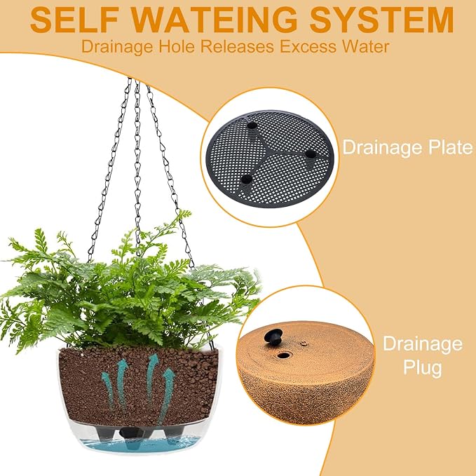 SUNNYPARK 2 Pack Solar Hanging Planters for Plants Outdoor | Self Watering, Bronze Flower Pots with Solar Light, Hanging Garden Planters with Drainer for Balcony Patio Outdoor Decor