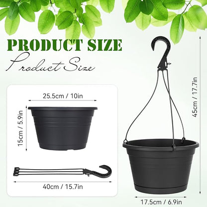 Roshtia 20 Pcs 10 Inch Hanging Baskets for Plants Large Plastic Hanging Basket Pots with Drainage Trays Self Watering Planter Pots for Outdoor Indoor Plants Flowers Garden Balcony (Black)