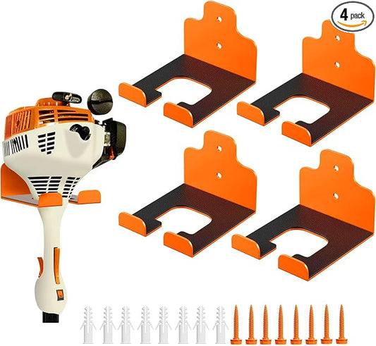 JNIHEEP Garage Organizer Trimmer Rack, Garden Power Tool Hanger Weed Whackers Holder Wall Mounted for Grass Trimmer, Hedge Trimmer, Garage Trimmer, Garden Tools,4 Pack(Orange)
