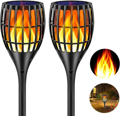 96 LED Solar Torch Lights 43" Waterproof Flickering Flame Lights | Realistic flickering flame, auto dusk-to-dawn, tool-free stake mount, all-weather durable, for garden patio lawn parties