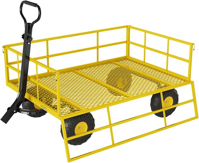 Garvee Steel Garden Cart, 1200 LBS Capacity Utility Outdoor Wagon, Heavy Duty Mesh Garden Wagon with Removable Sides, 2-in-1 Handle, 13" Tires for Yard, Lawn, Garden
